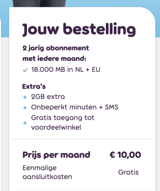 18GB + onbeperkt bellen voor €8,96 pm
