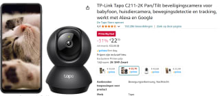 TP-Link Tapo C211-2K Pan/Tilt Beveiligingscamera voor €22,70 met Amazon prime