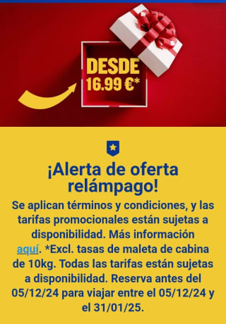 Vuelos Relámpago desde 16,99€ con Ryanair.
