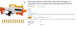 Pistola Nerf Ultra Dorada por 18€
