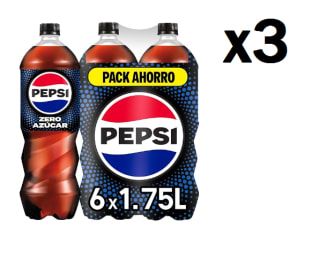 3 Packs de 6 Botellas de 1.75L de Pepsi zero Refresco de cola con cero azúcar y cero calorías por 14.28€
