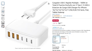 Cargador USB C Rapida Multiple 100W en Total 6 Puertos Enchufe con 3 Tipo C 3 USB A por 14,44€