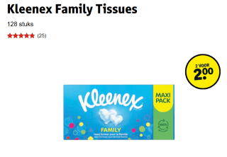 2-Pack Kleenex Family Tissues 128 stuks voor €2 bij Kruidvat