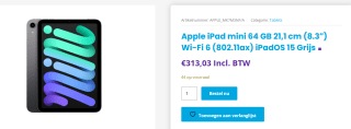 Apple iPad Mini (2021) Wi-Fi 64GB Grijs voor €313,03 bij Techfabrique