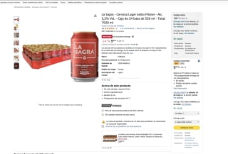 La Sagra Cerveza Lager estilo Pilsner Caja de 24 latas de 330 ml por 9,96€