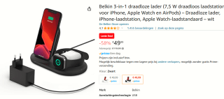 Belkin 3-in-1 draadloze oplader (iPhone, Apple Watch & Airpods) voor €49,99 bij Amazon