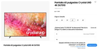 Samsung Store: Pantalla 65" Crystal UHD 4K