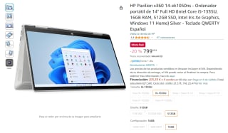 Portátil HP Pavilion x360 14" FHD (Intel i5-1335U, 16GB, 512GB, Windows 11 Home, táctil) por 799€