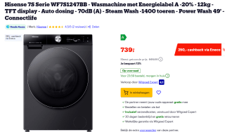 HISENSE WF7S1247BB Wasmachine (12 kg, 1400 rpm, A) voor €739 bij Bol