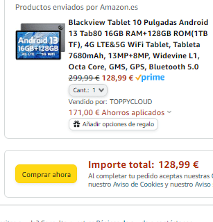 Blackview Tablet 10' 16GB RAM+128GB ROM por 128,99€