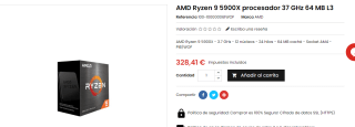 Procesador Ryzen 9 5900X 3,7 GHz 64 MB L3 por 328,41€