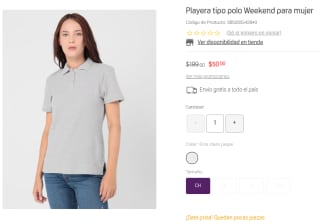 Playera Polo Weekend Mujer CH por $50 en Suburbia