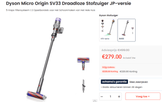 Dyson Micro Origin SV33 Draadloze Stofzuiger JP-versie voor €279 bij Ochama