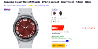 Samsung Galaxy Watch6 Classic, 43mm, Bluetooth + 4G Zilver (Grijs) voor €309 bij Bol.com