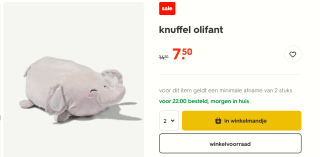 Knuffel olifant en diverse andere knuffels met 50% korting bij de Hema