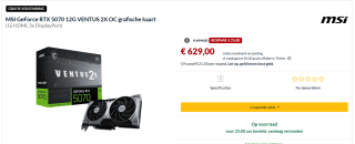 MSI GeForce RTX 5070 12G VENTUS 2X OC Videokaart voor €629 bij Alternate