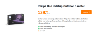 PHILIPS HUE lightstrip outdoor - wit en gekleurd licht - 5m voor €139 in de AH voordeelshop