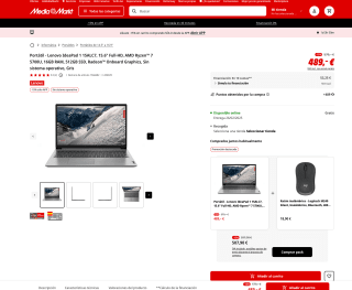 Lenovo IdeaPad 1 15ALC7 15.6" Full-HD AMD Ryzen 7 5700U 16GB RAM 512GB SSD Radeon Onboard Graphics por solo 415€