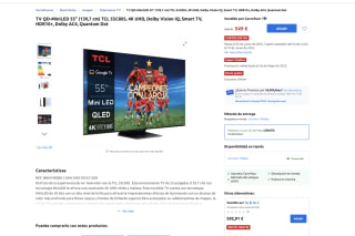 TV QD MiniLED 55" (139,7 cm) TCL 55C805 4K UHD Dolby Vision IQ Smart TV por 549€