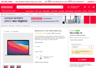 Notebook da Apple, modelo MacBook Air 13 M1 - R$ 6.569,10