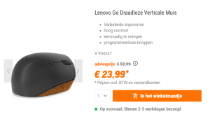 Lenovo Go Wireless Vertical muis voor €23,99 bij NBB