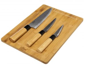 Pack Tabla de Cortar de Bambú con 3 Cuchillos TEX HOME por 7.5€