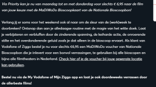 Bioscoop kaartje Pathé, voor Ziggo of Vodafone klanten voor €6,95