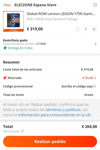 Tablet Lenovo LEGION Y700 Gaming de 8GB+128GB por 264€