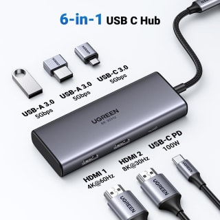 UGREEN USB C Dockingstation Dubbel scherm 6 IN 1 USB C Hub met dubbele HDMI voor €33,59 bij Amazon NL