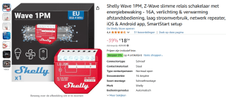 Shelly Wave 1PM, Z-Wave slimme relais schakelaar voor €18,34 bij Amazon NL