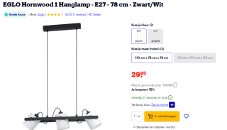 EGLO Hornwood 1 hanglamp voor €29,95 bij Bol
