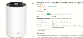 TP-Link Deco XE75 Pro - Mesh WiFi - Tri-band - Wifi 6E - 5400Mbps - 1-pack - 2022 voor €125 bij Amazon