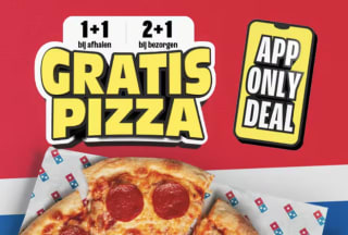 1+1 Pizza gratis bij afhalen en 2+1 gratis bij bezorgen via de app bij Domino's
