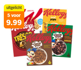 Kellog's ontbijtgranen 5 dozen voor €9,99 bij de AH in Belgie
