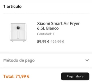 Xiaomi Smart Air Fryer 6.5L 1800W por solo 71,99€