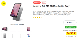Lenovo Tab M9 (ZAC30123SE) voor €84,90 bij Proshop