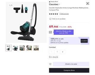 Aspirador trineo Conga Rockstar Multicyclonic Compact Plus marca Cecotec por 48,93€