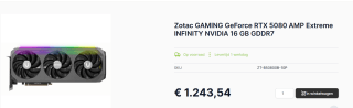 Zotac Gaming GeForce RTX 5080 AMP Extreme INFINITY voor €1.243,54 bij Caps