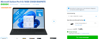 Microsoft Surface Pro 9 i5-1235U, 16GB ram, 256GB opslag voor €1249 bij Coolblue