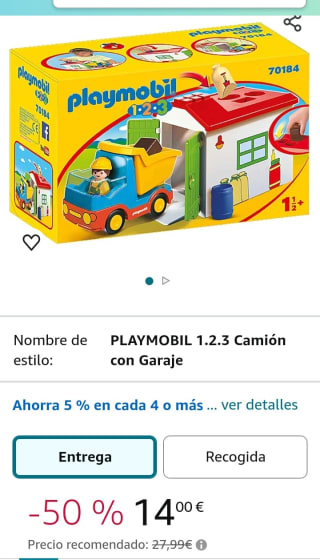 Playmobil 1,2,3 Camión con Garage por 14€.