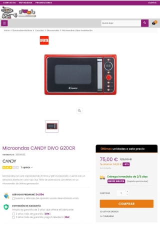 Microondas Candy Divo G20CR por 75€.