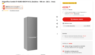 Frigorífico Combi ST KUBO KBC9114 SL (Estático - 180 cm - 262 L - Inox) por 239€