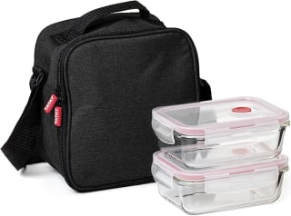 Bolsa Térmica Porta Alimentos, 3L de Capacidad, 2 Tuppers Herméticas de Cristal por 15,49€