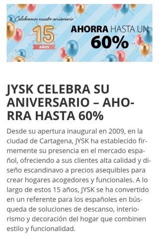 Recopilación Aniversario Jysk con hasta -60%.