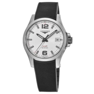 Conquest V.H.P. 41mm Cadran Argent Bracelet Caoutchouc Noir Montre Homme L3.716.4.76.9 à 513,42€