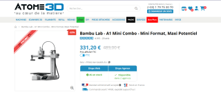 Imprimante 3D Bambu Lab A1 Mini Combo à 331,20€