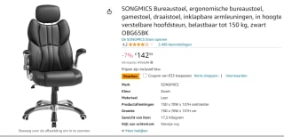 Songmics bureaustoel - Computer stoel - voor €109,99 bij Amazon