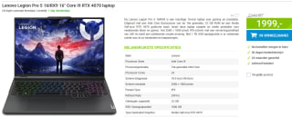 Lenovo Legion Pro 5 16IRX9 16" Core i9 RTX 4070 laptop voor €1.999 bij Megekko