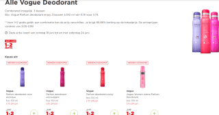 Alle Vogue deodorant 1+2 gratis bij de Plus