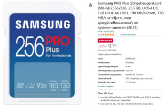 Samsung PRO Plus - SD Geheugenkaart - 256 GB voor €21,99 bij Amazon